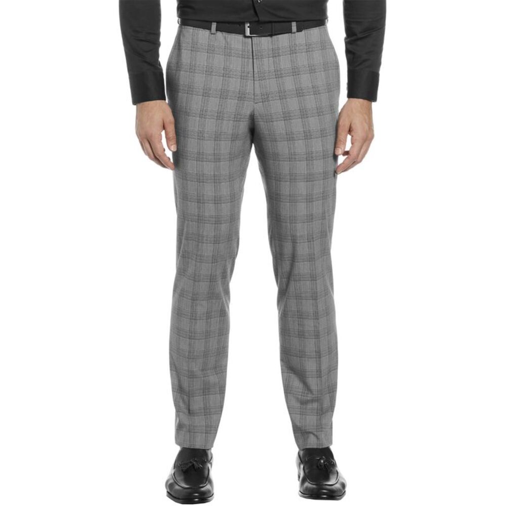 Perry Ellis Mens Slim-Fit Subtle Check Dress Pants 33W X 32L Smoked Pearl - NWT